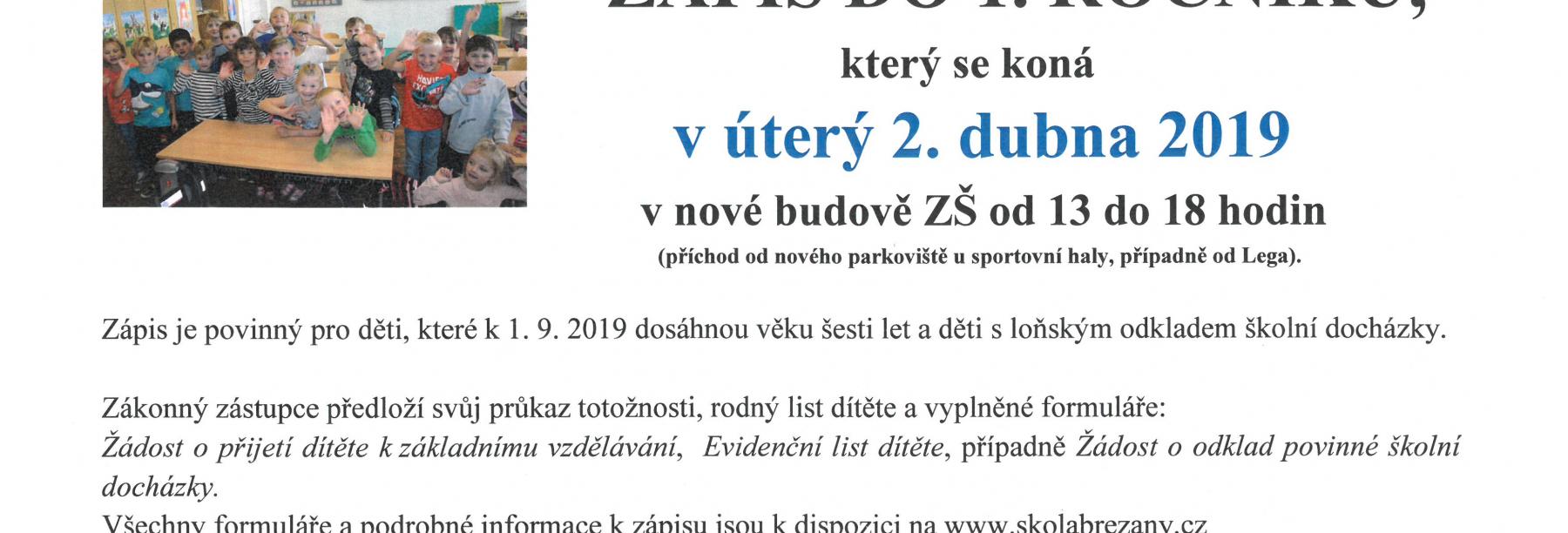 Zápis do prvního ročníku pro školní rok 2019/2020