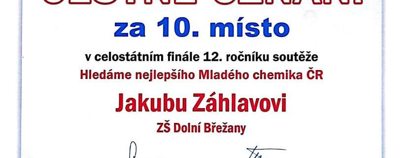 Hledáme nejlepšího mladého chemika ČR - Jakub Záhlava z 9. B v celostátním kole!