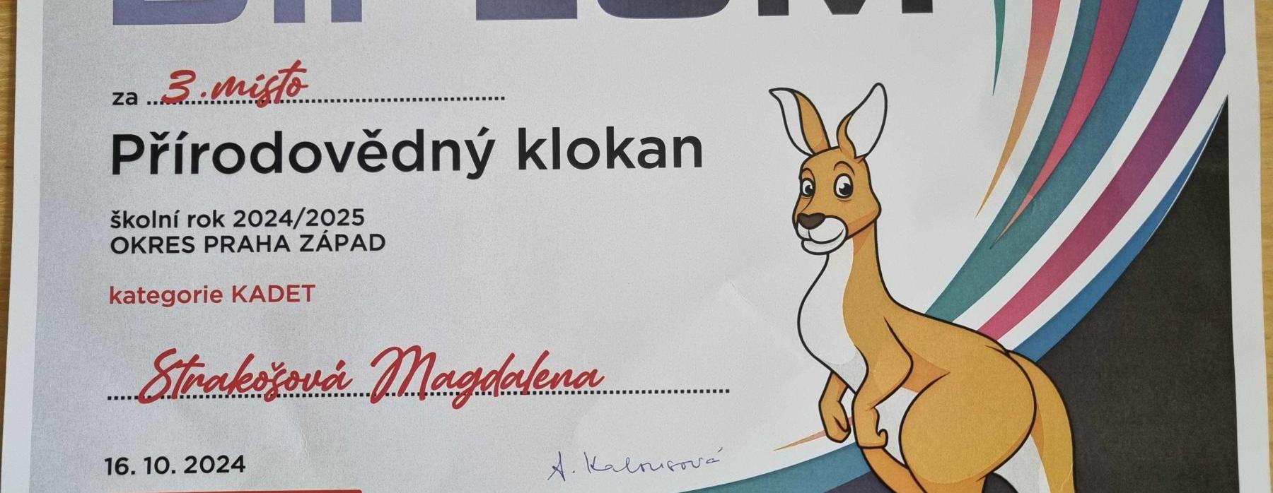 Úspěch Majdy Strakošové v okresním kole soutěže Přírodovědný klokan