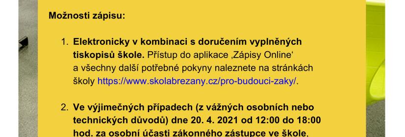 Zápis do prvního ročníku pro školní rok 2021/2022 - systém pro registraci otevřen 